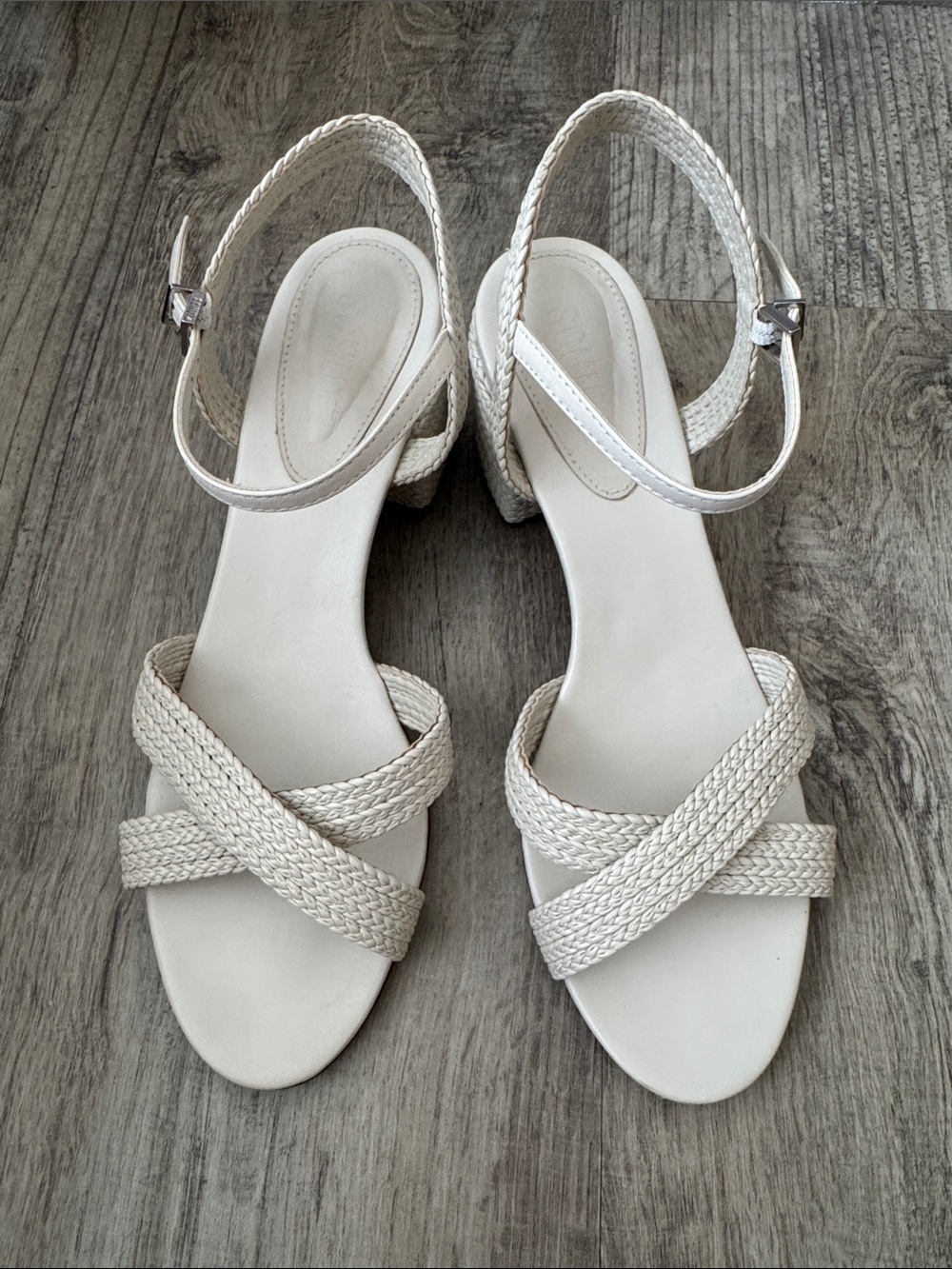 SCHUTZ Cream Braided Strap Block Heel Sandals